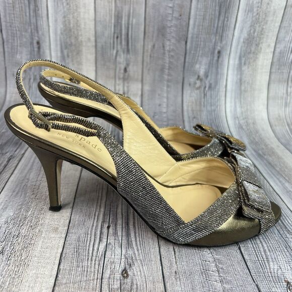 Kate Spade Sliver Slingback Pump Metallic Bronze Nappa Bow Size 8 B Heels - Picture 2 of 9